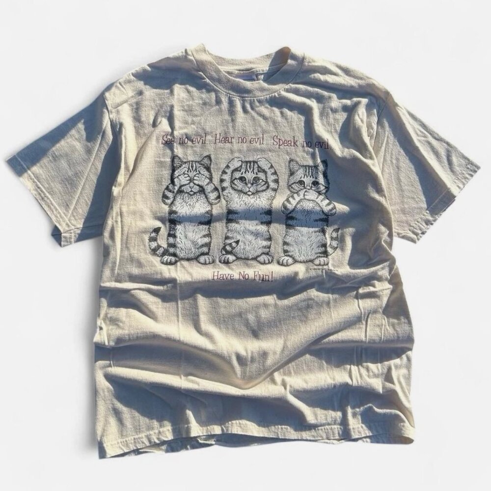 Vintage 1996 B. Kilban Cat “See No Evil” Hanes Beefy Tee Size Adult Large